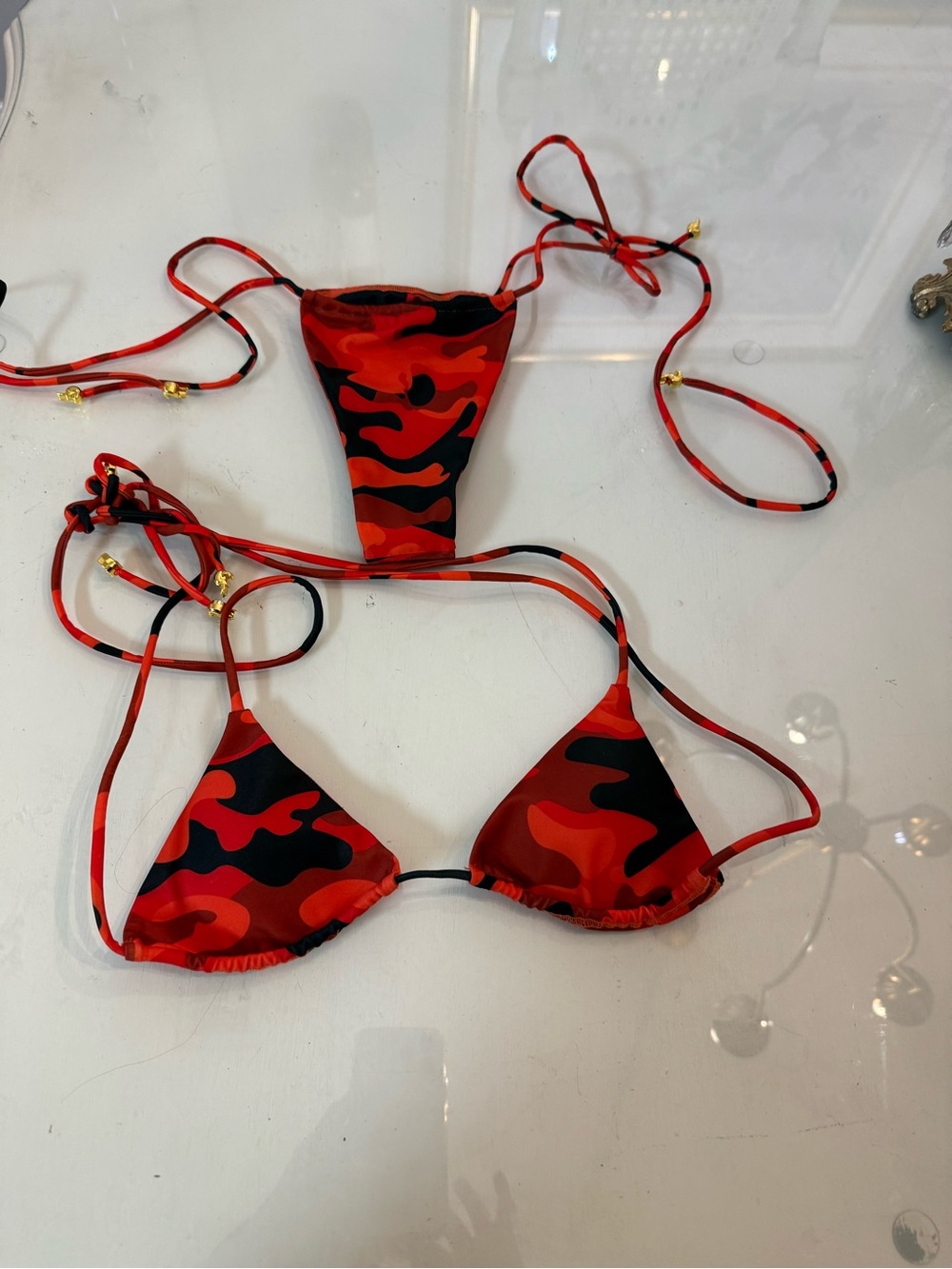Red Camo Triangle String Bikini Set - Women Tucann